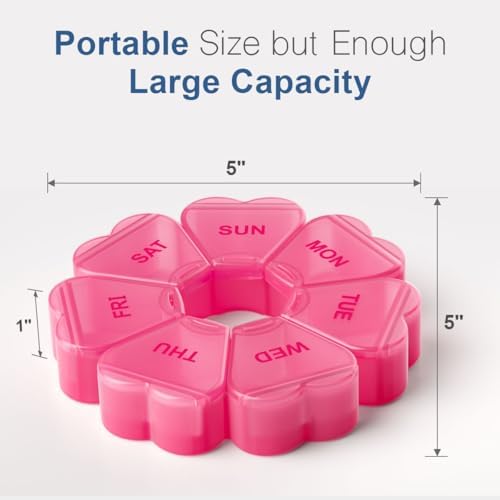 Large Weekly Pill Organizer, Pill Box 7 Day, KAPENS Daily Vitamin Case Large Capacity Compartments, Pill Containers for Fish Oil Medicine Supplements, Red