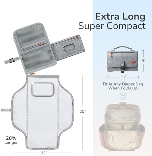 Alatino Portable Diaper Changing Pad, Wipe Clean, Large 25x22, Grey