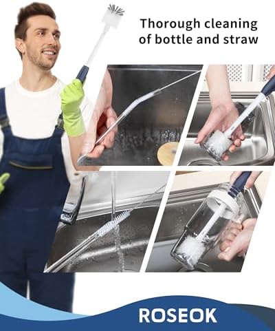 ROSEOK Bottle Brush with Straw Cleaner Brush, 2 in 1, Nylon Bristles