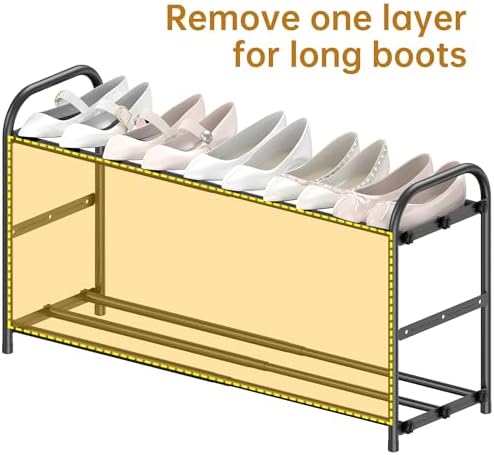 Hleelomi 3-Tier Metal Expandable Shoe Rack for Closet and Entryway Black