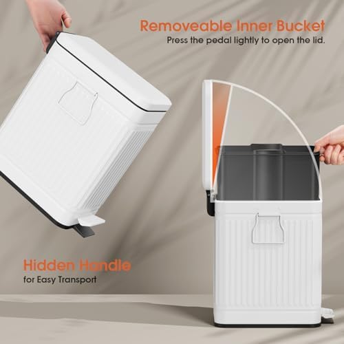 Small Trash Can with Lid, 1.6 Gal Dog Poop Trash Can, White