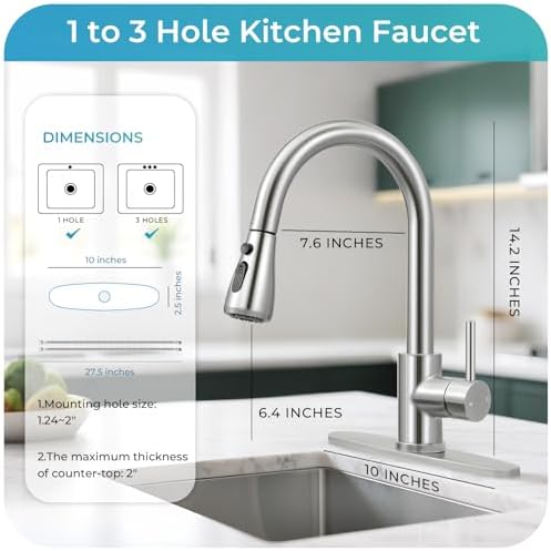 Brushed Nickel Kitchen Faucet with Pull Down Sprayer and Deck Plate