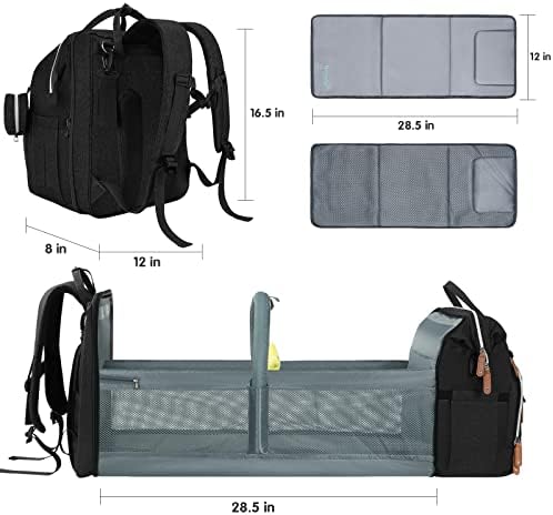 DERJUNSTAR Diaper Bag Backpack, Large Baby Bag with Changing Pad, Thick Padded Back & Straps, Laptop Compartment, Waterproof Travel Backpack with USB Port, Multi-Function for Mom & Dad, Black