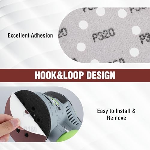 WORKPRO 150 Pack 5 Inch Sanding Discs Sandpaper, 8-Hole Hook and Loop