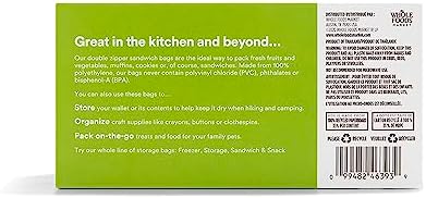 365 by Whole Foods Market, Sandwich Size Storage Bags, Double Zipper, 100 Count