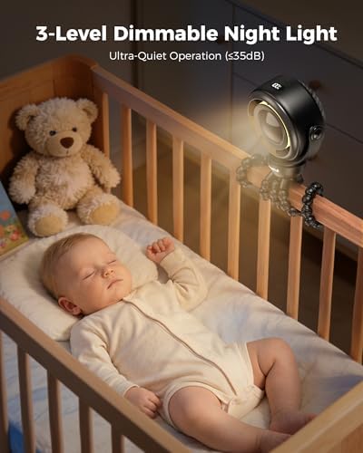 SWEETFULL Baby Stroller Fan, Safe Portable Fan, 15H Use, Nightlight - Black