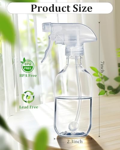 2 Pack 360° 10oz Spray Bottles with Adjustable Spray Nozzles Clear