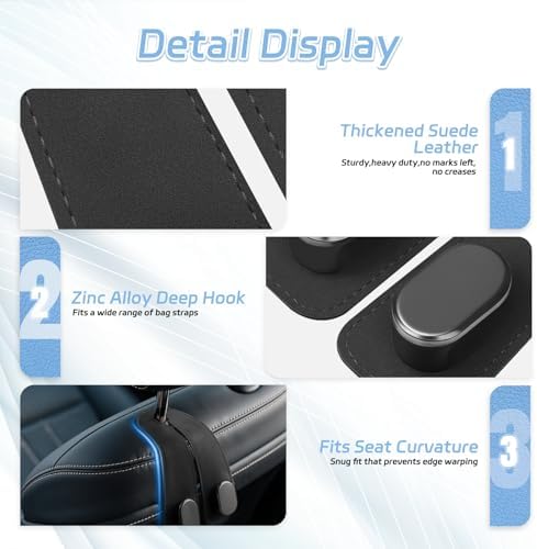 Car Seat Headrest Hooks, 2PCS Universal Car Purse Hook Leather Car Bag Hook