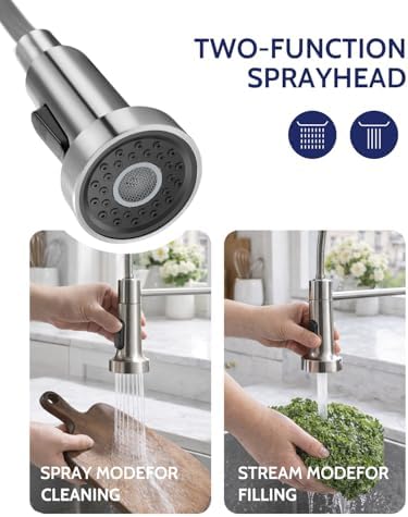 LUFEIDRA Pull-Down Kitchen Faucet with Soap Dispenser, Brushed Nickel