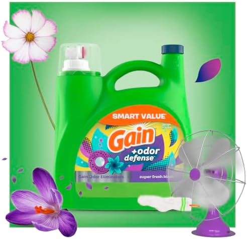 Gain + Odor Defense Liquid Laundry Detergent, Super Fresh Blast Scent, 107 Loads, HE Compatible Washing Soap (Packaging May Vary)
