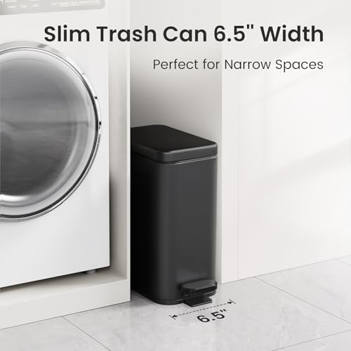 Cesun 2.6 Gallons Small Bathroom Trash Can with Lid Soft Close, Black