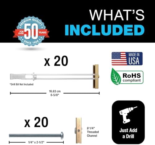 TOGGLER SNAPTOGGLE Drywall Anchors with 1/4-20 Bolts, 20 Pack