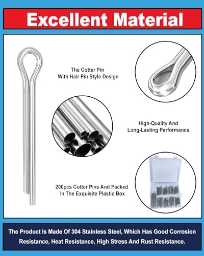 290 Pcs Cotter Pins Assortment Kit, 304 Stainless Steel Split Pins