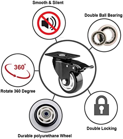 Caster Wheels-3 Inch Swivel Casters Set of 4 Heavy Duty with Brake