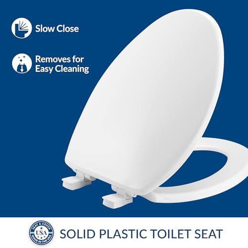 Bemis Slow Close Elongated Toilet Seat, Easy Clean Hinges, White