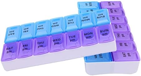 7 Day Weekly AM PM Pill Organizer, ShysTech Large Pill Case Pill Box for Pills Vitamin Supplements Medication (Purple/Blue)