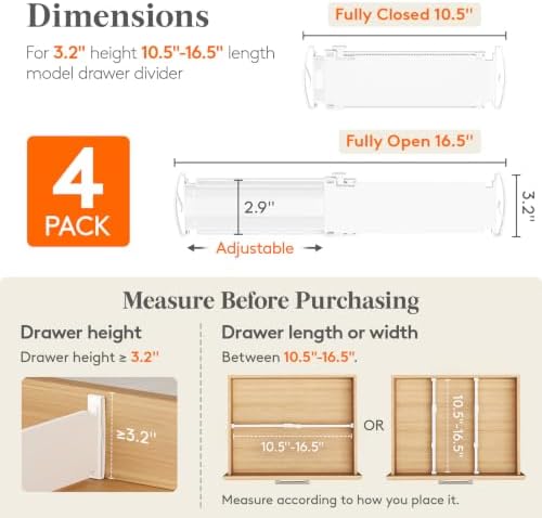 Lifewit 3.2" High Drawer Dividers for Clothes, Adjustable Drawer Organizers