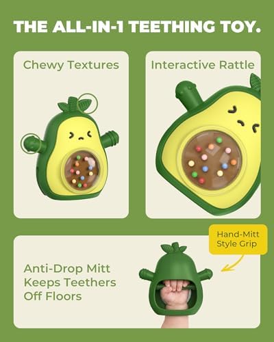 Infinno Avocado Silicone Teething Toy with Rattle for Infant 3-12 Months