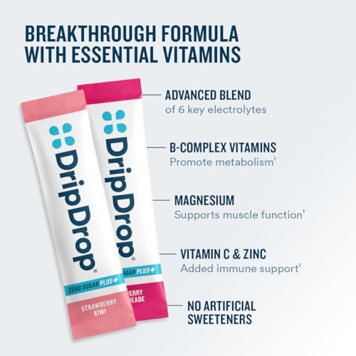 DripDrop Hydration Zero Sugar Plus Electrolyte Packets, Variety Pack, 16 Ct