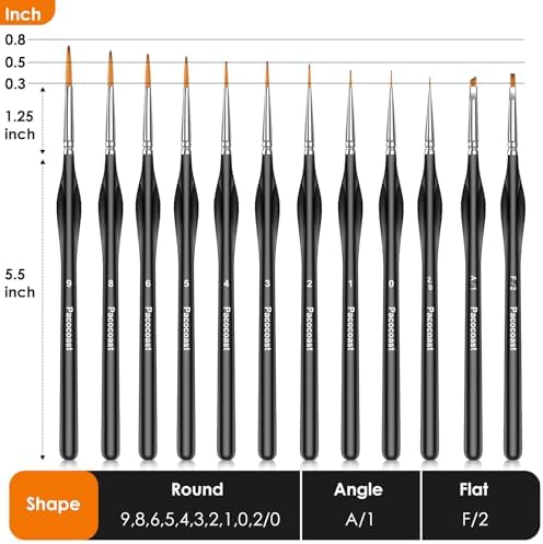 12Pcs Detail Paint Brushes Set for Miniature Fine Art Painting