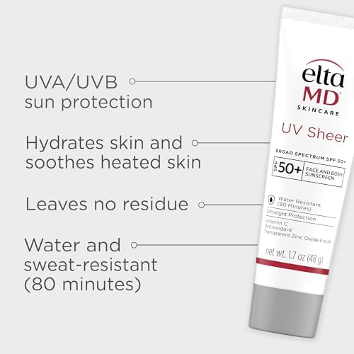 EltaMD UV Sheer Face and Body Sunscreen with Zinc Oxide, SPF 50+, 1.7 oz