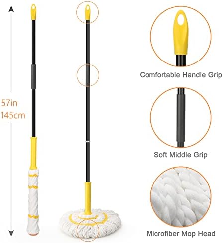 Self-Wringing Twist Mop, Microfiber Mop for Floor Cleaning, 57" Long Handle