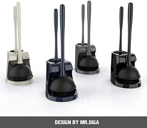 MR.SIGA Toilet Plunger and Brush Combo for Toilet Cleaning, Black, 2 Set