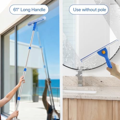 PIMEKOY Window Cleaning Kit with Bucket, Squeegee and Scrubber for Outdoor