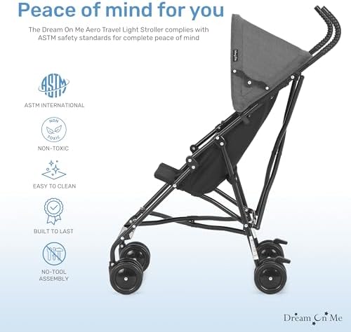 Dream On Me Aero Travel Umbrella Stroller, 1-Hand Fold, Lightweight, Black