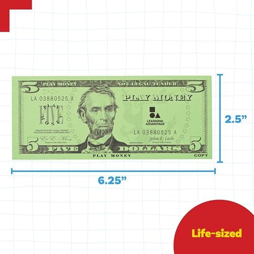 Learning Advantage Five Dollar Play Bills, Set of 100 Paper Bills