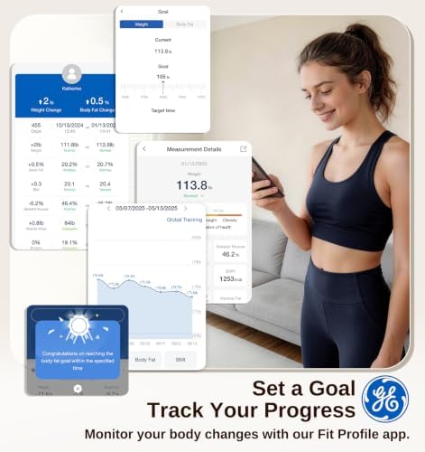 GE Smart Scale for Body Weight, Body Fat, BMI, 3-in-1 LED Display, 11-inch