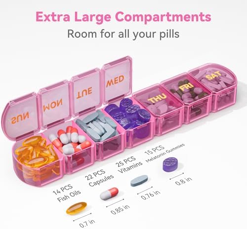 Large Pill Organizer Weekly - 7 Day Compartments with Easy-Open Design