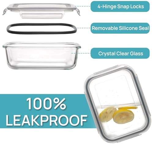 Vtopmart 5Pack 22oz Glass Storage Containers with Lids, Grey