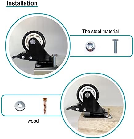 Caster Wheels-3 Inch Swivel Casters Set of 4 Heavy Duty with Brake