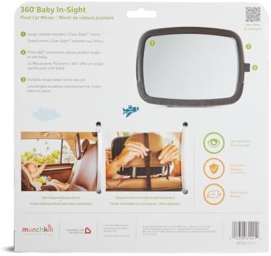 Munchkin Pivot 360 Baby Car Mirror for Rear-Facing Car Seats, Black