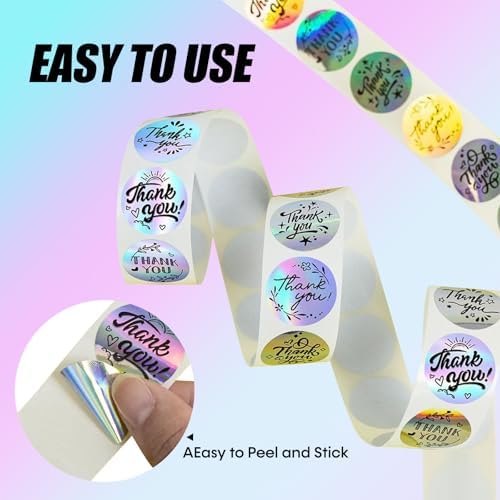 Holographic Thank You Stickers, 1000pcs, 1 Inch, Round