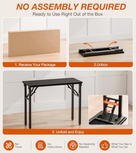 Folding Table Computer Desk - 35.8" No Assembly Folding Desk Design and Foldable Office Desk, Small Desk for Bedroom, Compact Storage Portable Use for Dorm and RV Small Space, Dark Oak