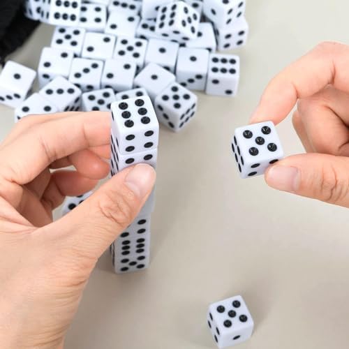 50 Pack 16MM White Dice - Six Sided Standard Opaque