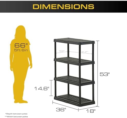 CENTREX 4-Tier Heavy Duty Plastic Storage Shelves for Garage, Black