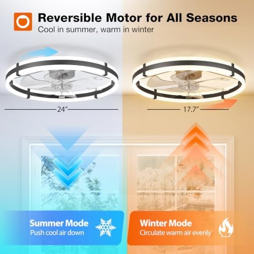 addlon 24" Low Profile Fandelier Ceiling Fans with Lights and Remote, Black