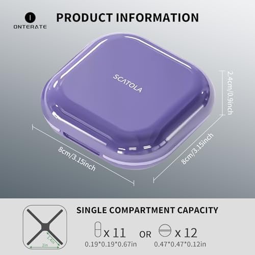 ONTERATE Small Pill Case, Travel Pill Box with 4 Compartments, Purple