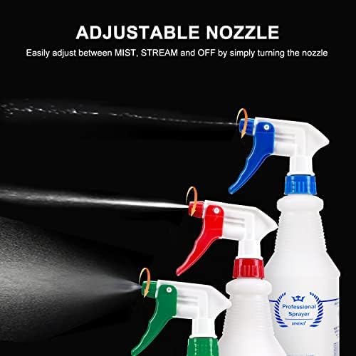 Uineko Plastic Spray Bottles 3 Pack, 24 Oz, Heavy Duty Sprayer, All-Purpose