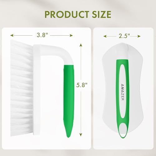 Amazer Scrub Brush for Cleaning Comfort Grip Shower Scrubber Stiff Bristles with Handle Heavy Duty Cleaner Brush for Tub Sink Carpet Floor - Pack of 2 (Green+Green)