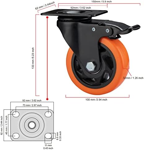 4" Caster Wheels - Heavy Duty Casters Set of 4 Dual Locking Swivel