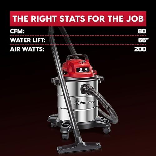 Vacmaster VOC508S 1101 5-Gal 4 Peak HP Stainless Steel Wet/Dry Vac Red