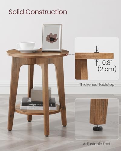 VASAGLE Round Side Table with Lower Shelf, End Table for Small Spaces