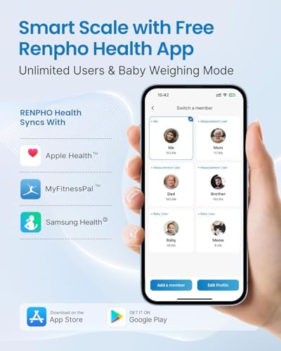 RENPHO Smart Scale, BMI & Body Fat, Bluetooth, 13 Metrics, White, Elis 1