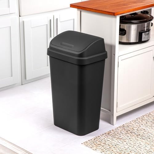 Sterilite Swing Top Wastebasket, Trash Can, 13 Gallon, Black, 4-Pack