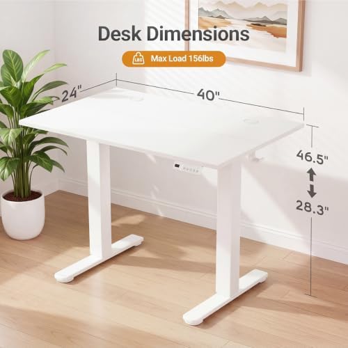 Claiks 40 x 24 Inch White Electric Standing Desk