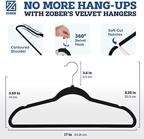 Zober Black Velvet Hangers 50 Pack, Slim Non Slip Clothes Hangers